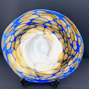Sasaki Crystal Colorful Hand Blown Art Glass Venezia Centerpiece Bowl Platter